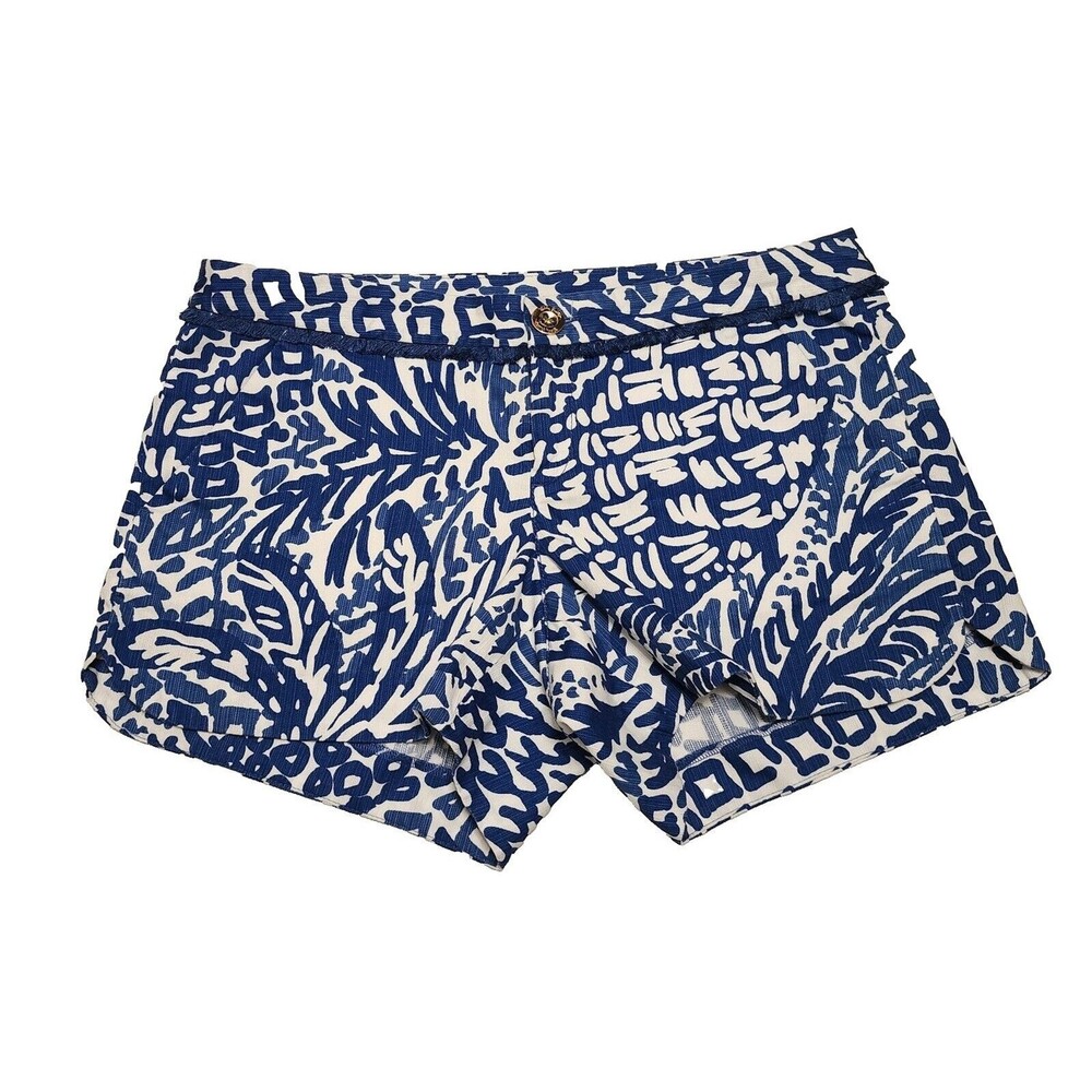 Lilly Pulitzer Adie Shorts Women's 2 Blue White Cotton Fringe Trim Style 26753